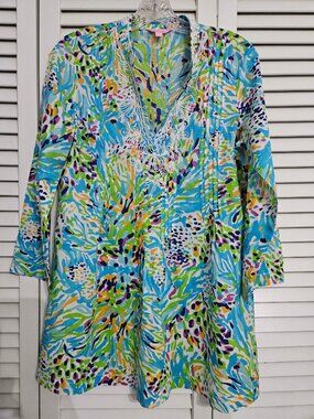 Lilly Pulitzer- Sarasota Sea Soire, Beaded Tunic Womens size Small